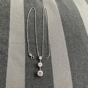 3 Diamonds Cubic Zirconia on 14kt White Gold Necklace